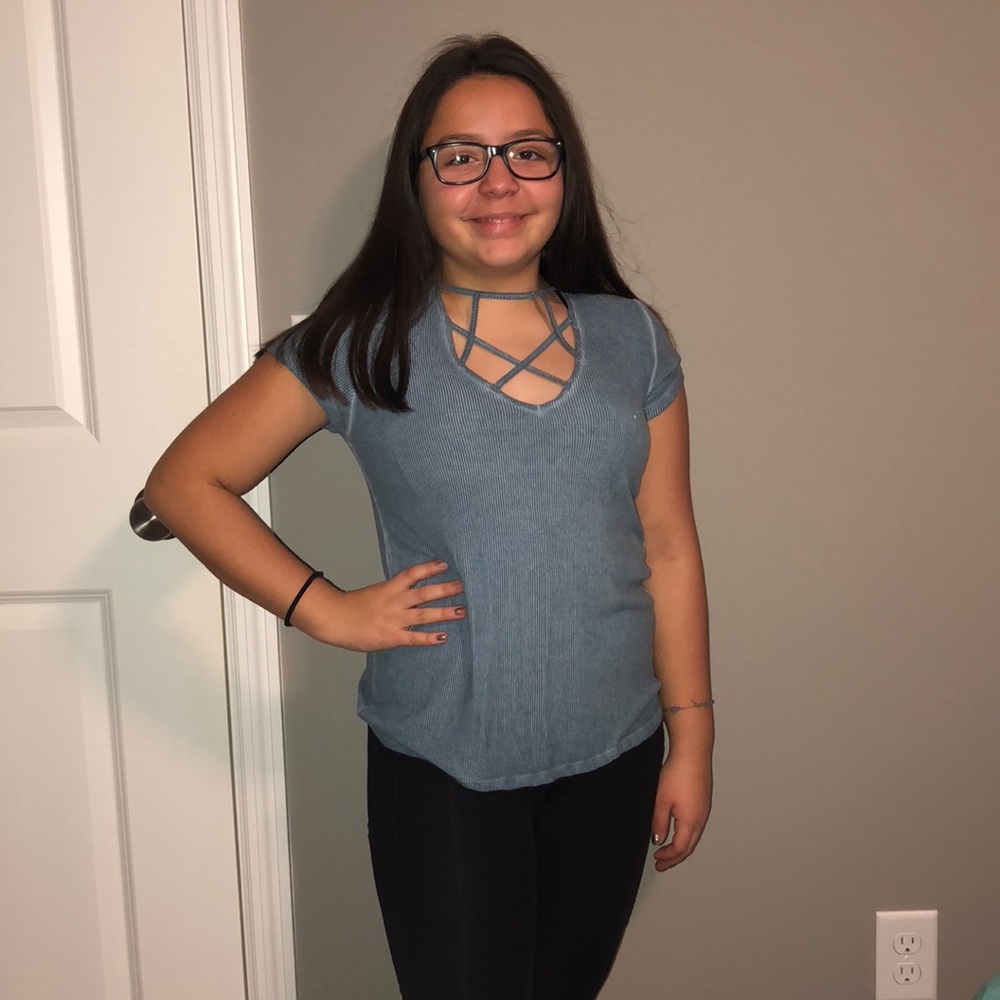 Blue caged top